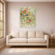 Unframed poster print of Joan Miró's 'Composition Au Visage' displayed on a wall in a living room