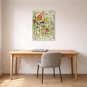 Unframed poster print of Joan Miró's 'Composition Au Visage' displayed on a wall in a office