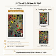 Joan Miró - Constellation Awakening at Dawn canvas print size comparison and framing display infographic
