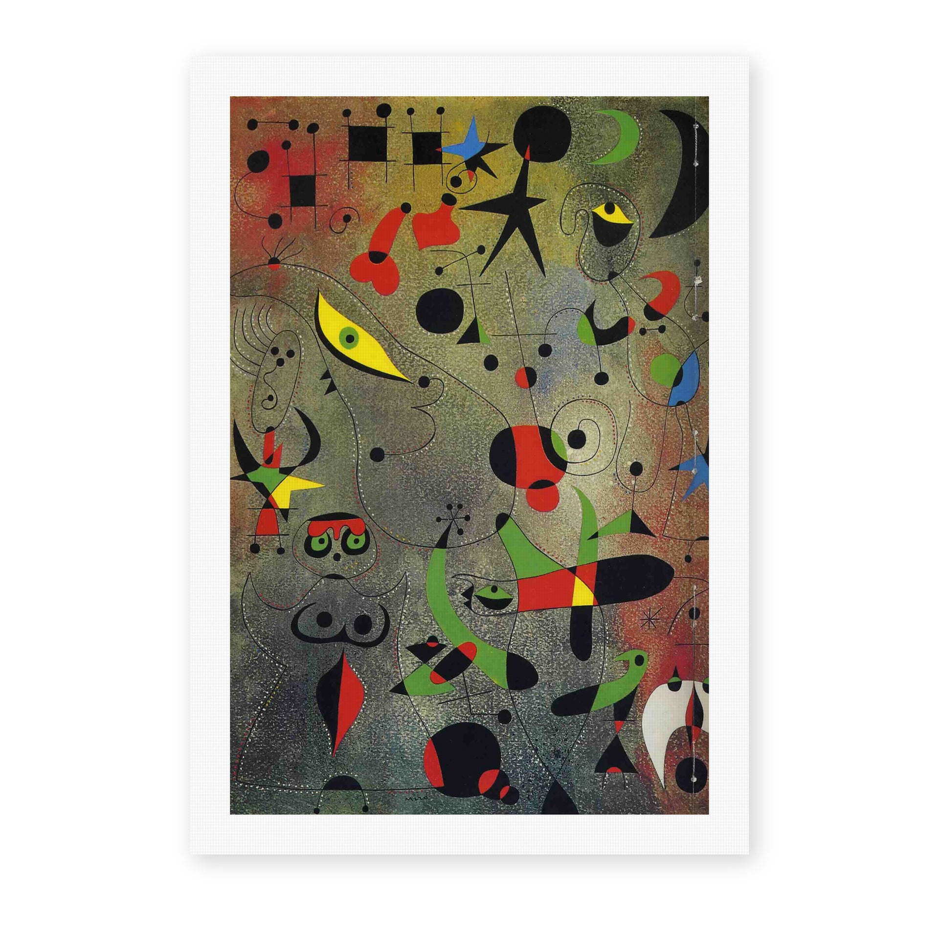 Joan Miró's 'Constellation Awakening at Dawn' painting reproduced as a rolled canvas print