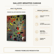 Joan Miró - Constellation Awakening at Dawn gallery wrap canvas construction and hanging details infographic