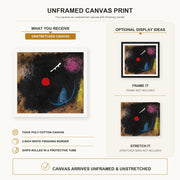 Joan Miró - Dancer in Front of the Sun canvas print size comparison and framing display infographic