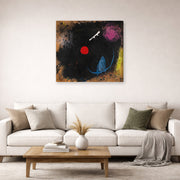 Gallery-wrapped canvas print of Joan Miró's 'Dancer in Front of the Sun' displayed on a wall in a living room