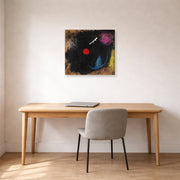 Gallery-wrapped canvas print of Joan Miró's 'Dancer in Front of the Sun' displayed on a wall in a office