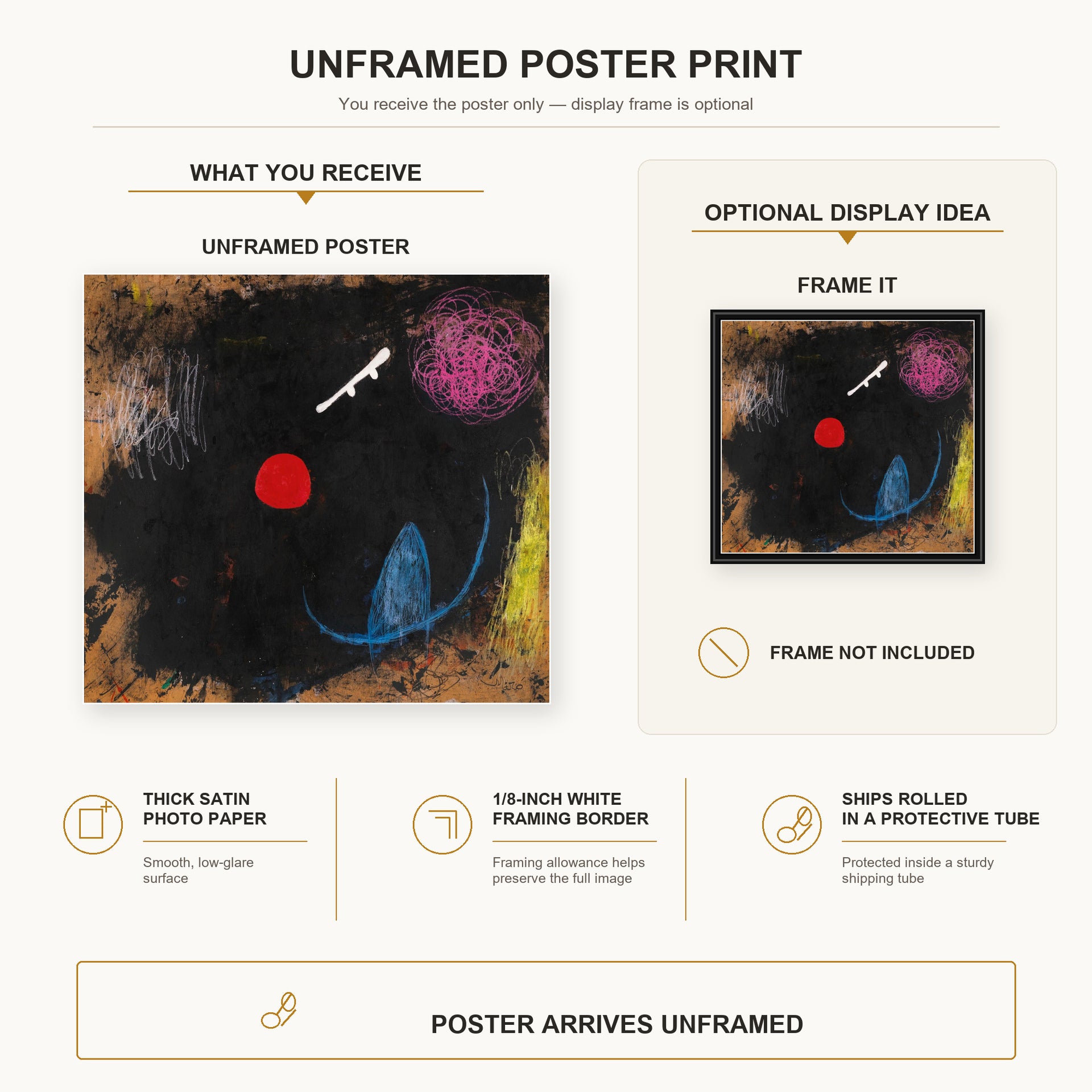 Joan Miró - Dancer in Front of the Sun poster print size comparison and framing display infographic