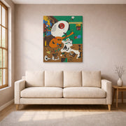 Gallery-wrapped canvas print of Joan Miró's 'Dutch Interiors' displayed on a wall in a living room