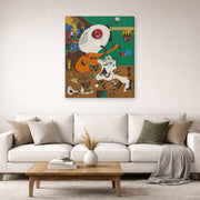 Gallery-wrapped canvas print of Joan Miró's 'Dutch Interiors' displayed on a wall in a living room