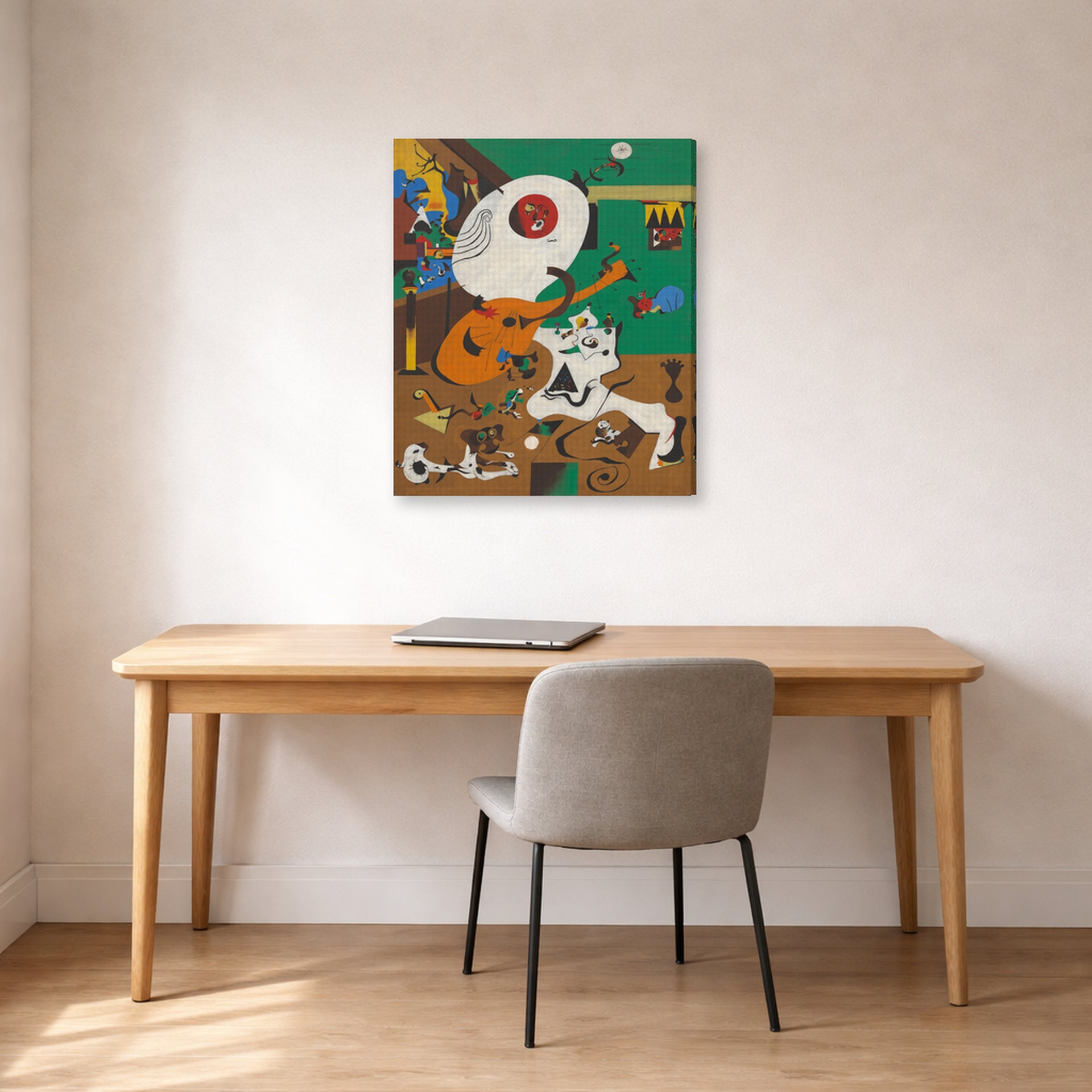 Gallery-wrapped canvas print of Joan Miró's 'Dutch Interiors' displayed on a wall in a office