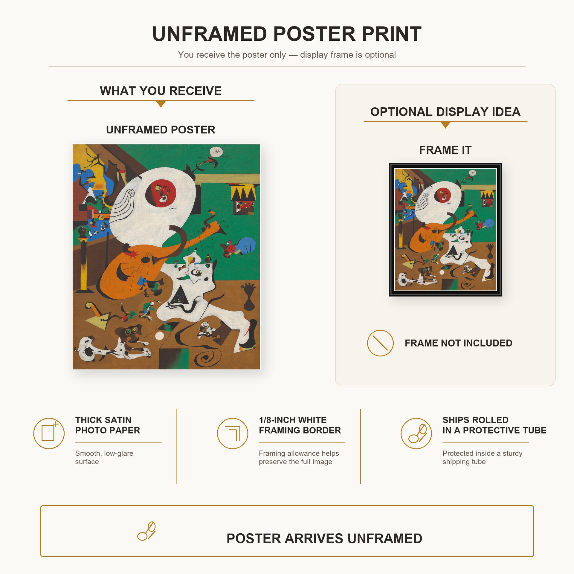Joan Miró - Dutch Interiors poster print size comparison and framing display infographic