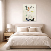 Gallery-wrapped canvas print of Joan Miró's 'Emme Revant De L'evasion' displayed on a wall in a bedroom