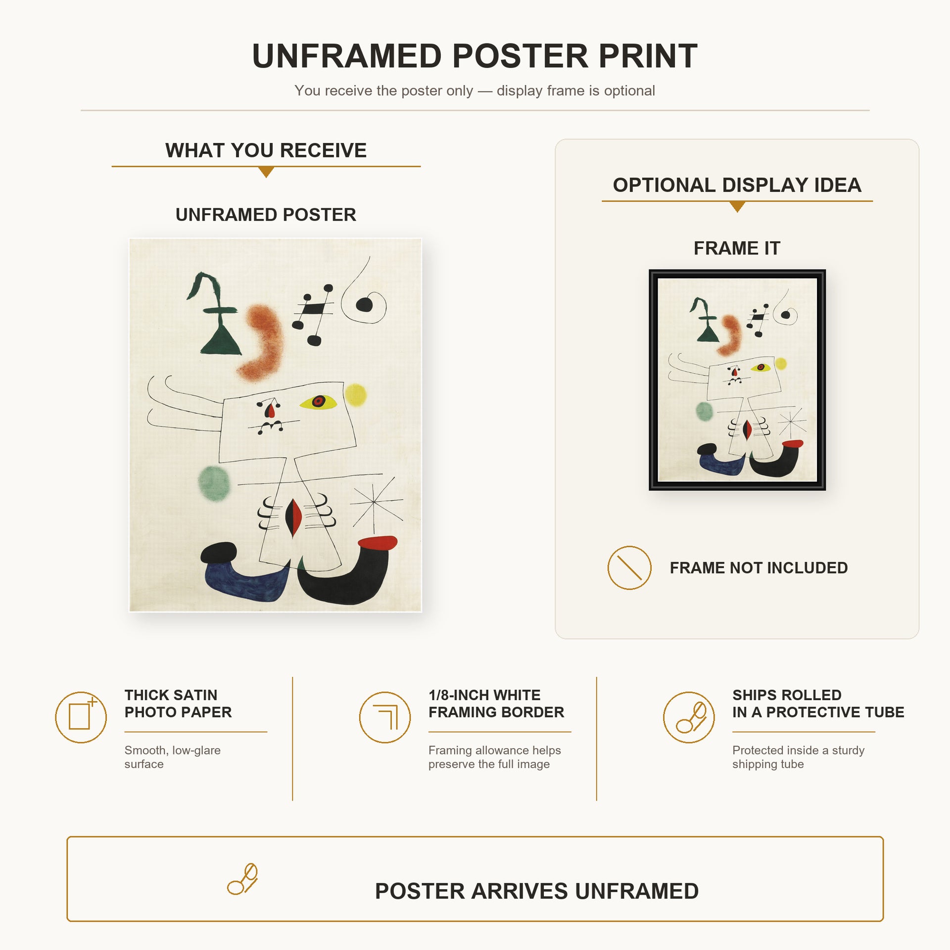 Joan Miró - Emme Revant De L'evasion poster print size comparison and framing display infographic