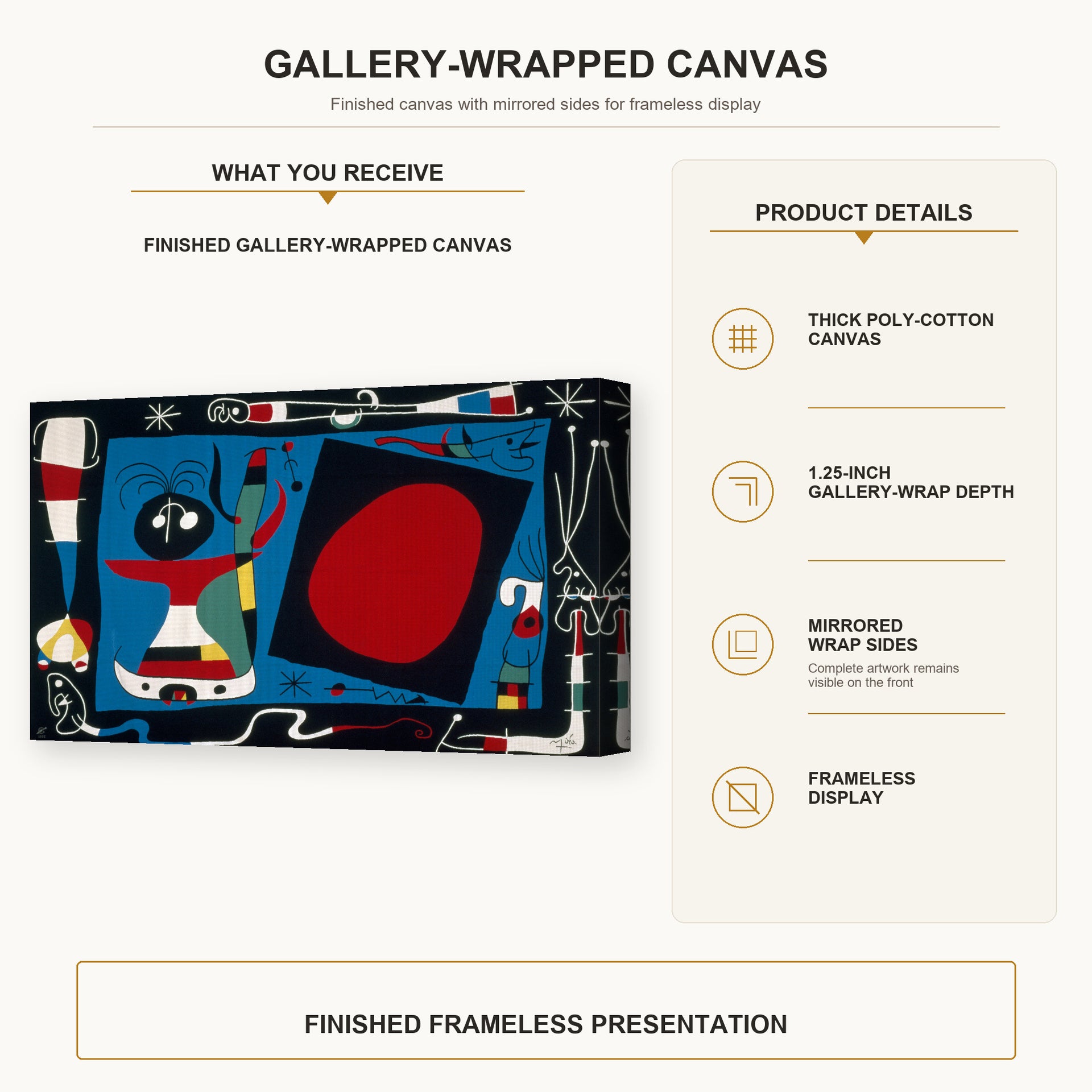 Joan Miro - Femme Au Miroir - gallery wrap product details infographic