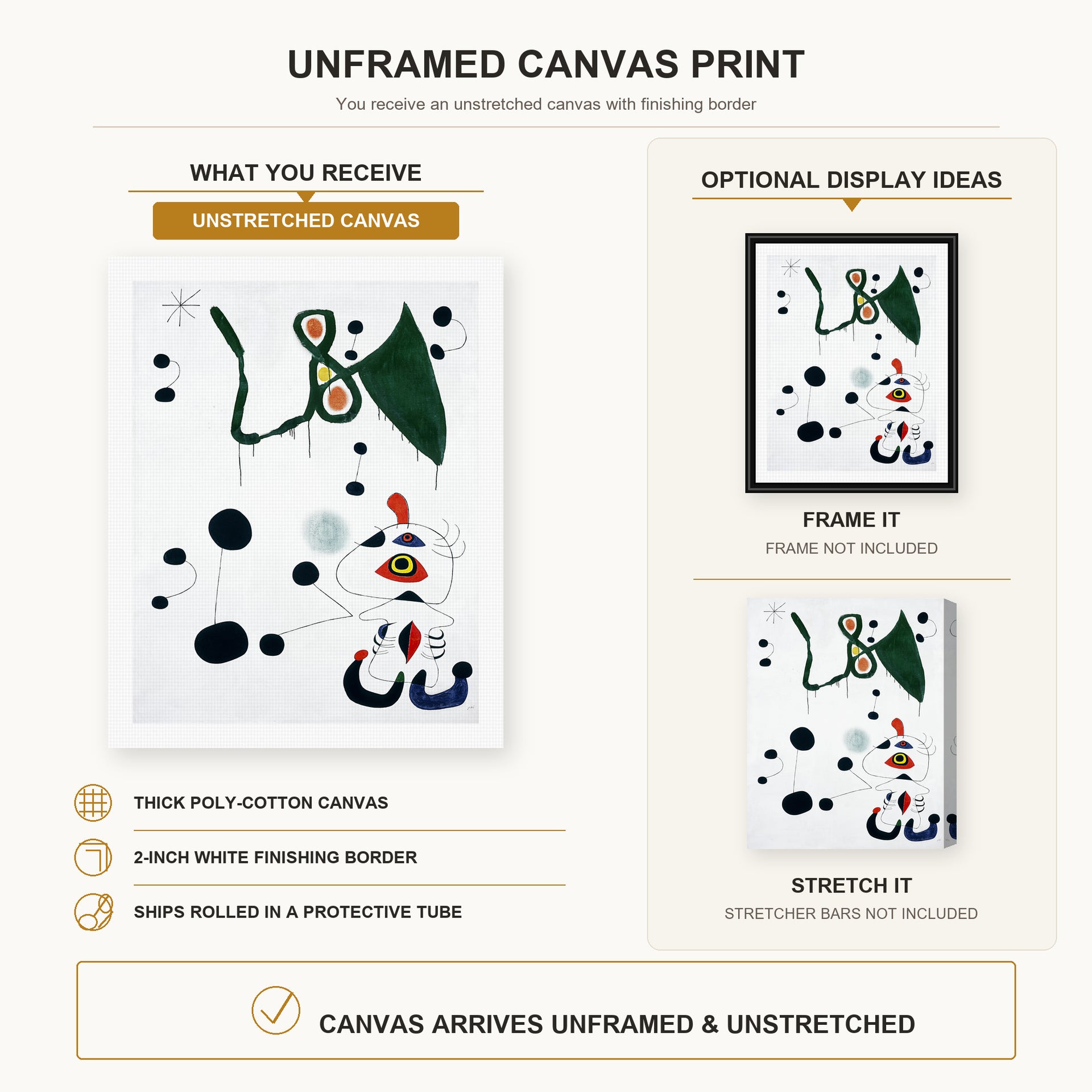 Joan Miro - Femme Et Oiseau Dans La Nuit - canvas print combined product and display infographic frame and bars not included
