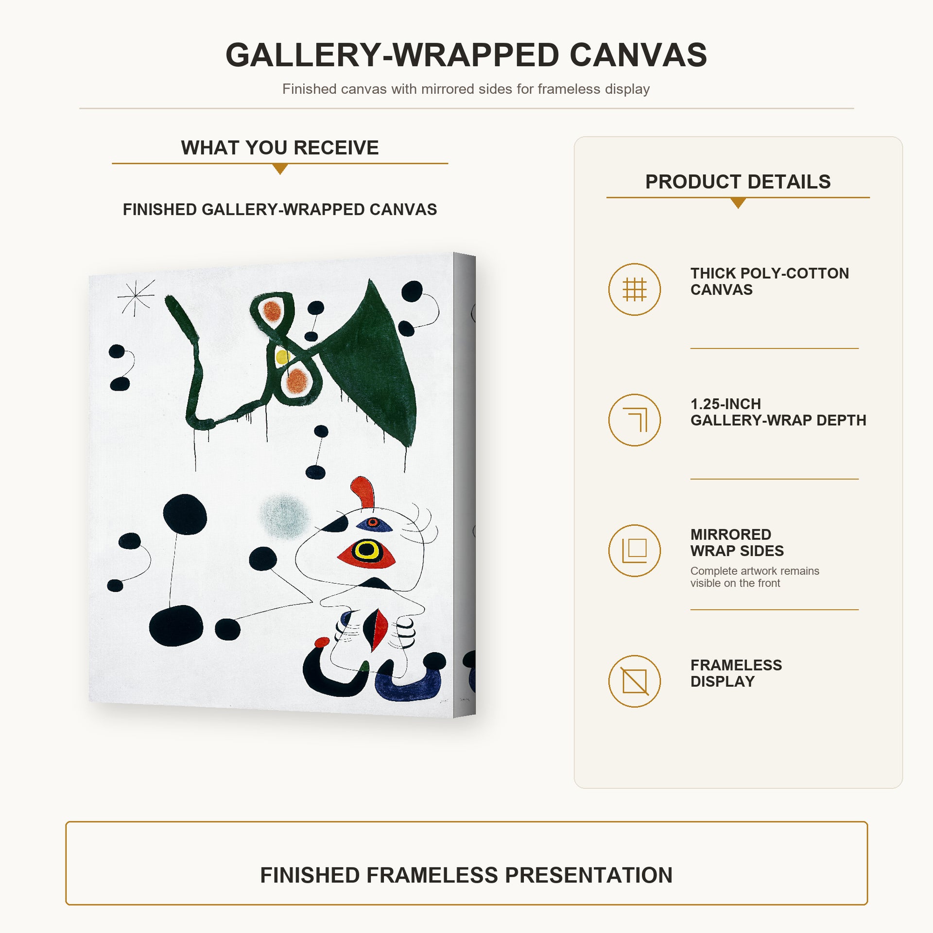 Joan Miro - Femme Et Oiseau Dans La Nuit - gallery wrap product details infographic