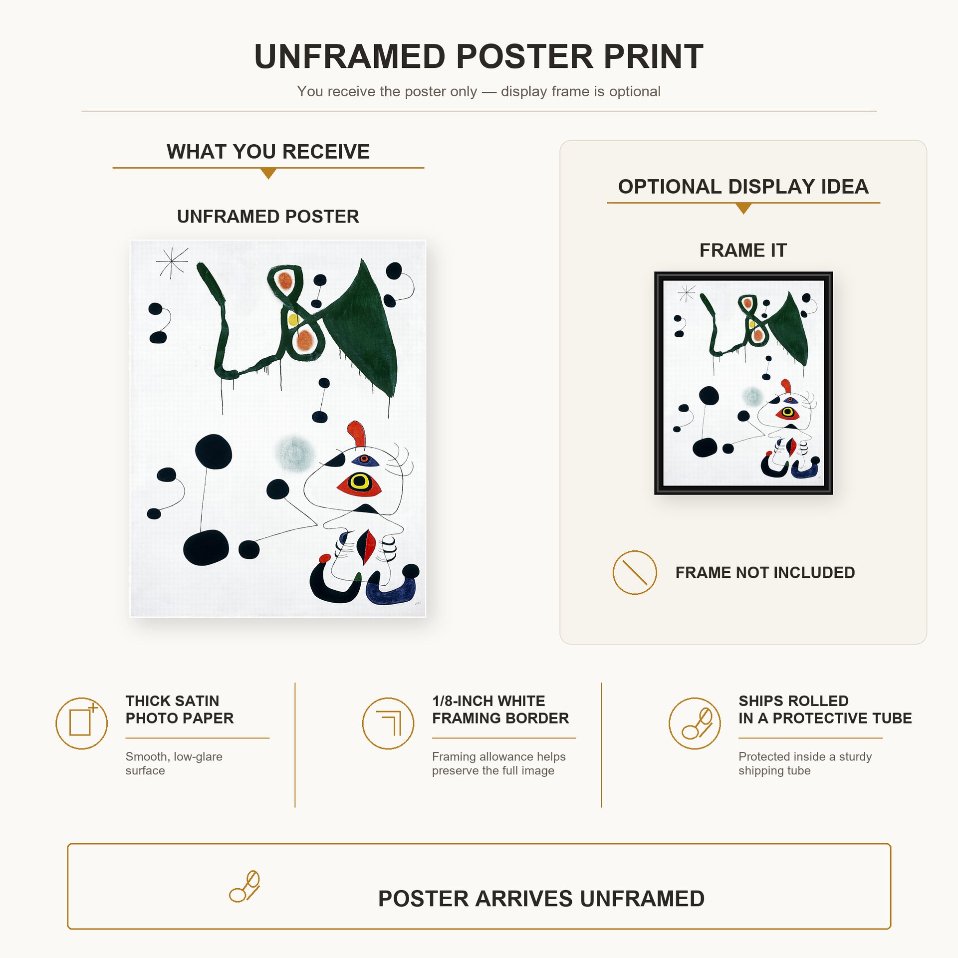 Joan Miro - Femme Et Oiseau Dans La Nuit - poster print combined product and display infographic