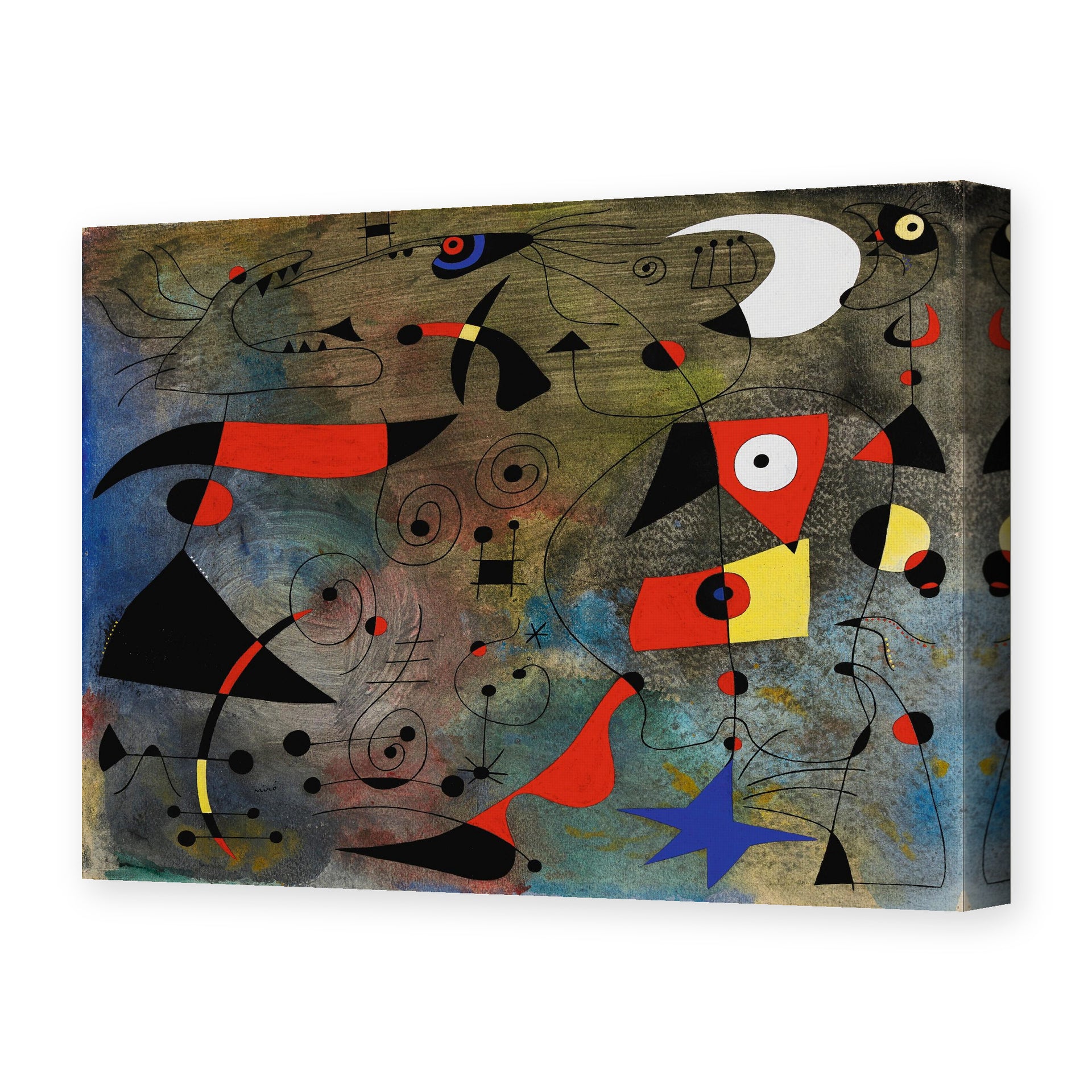 Joan Miró's 'Femme Et Oiseaux (woman and Birds)' painting reproduced as a gallery-wrapped canvas print