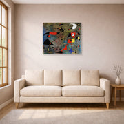 Gallery-wrapped canvas print of Joan Miró's 'Femme Et Oiseaux (woman and Birds)' displayed on a wall in a living room