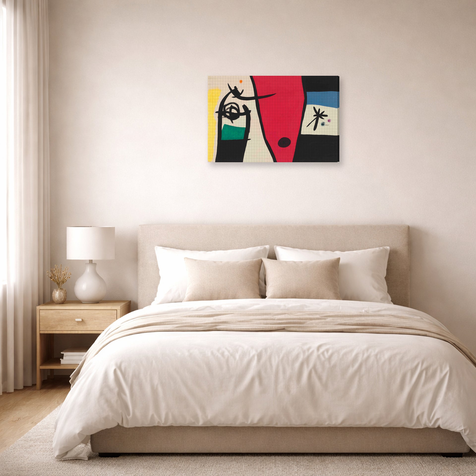 Joan Miro - Femme a La Voix De Rossignol Dans La Nuit (woman with the Voice of a Nightingale in the Night) - Joan Miro Femme a La Voix De Rossignol Dans La Nuit woman With the Voice of a Nightingale in the Night gallery wrap lifestyle bedroom