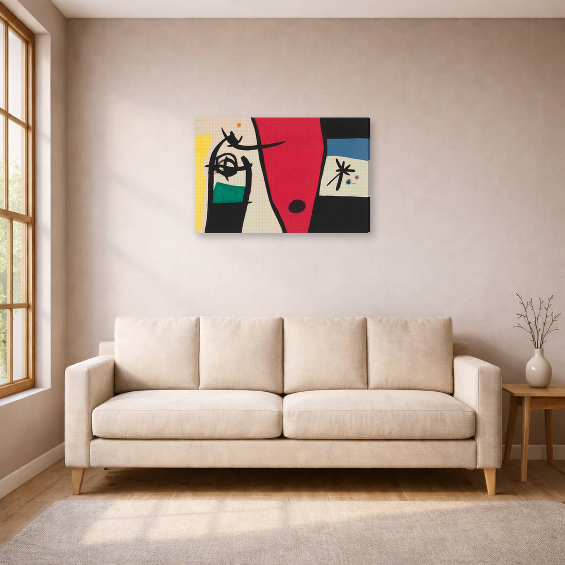 Joan Miro - Femme a La Voix De Rossignol Dans La Nuit (woman with the Voice of a Nightingale in the Night) - Joan Miro Femme a La Voix De Rossignol Dans La Nuit woman With the Voice of a Nightingale in the Night gallery wrap lifestyle living room 1