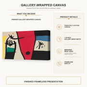 Joan Miro - Femme a La Voix De Rossignol Dans La Nuit (woman with the Voice of a Nightingale in the Night) - Joan Miro Femme a La Voix De Rossignol Dans La Nuit woman With the Voice of a Nightingale in the Night gallery wrap product details infographic