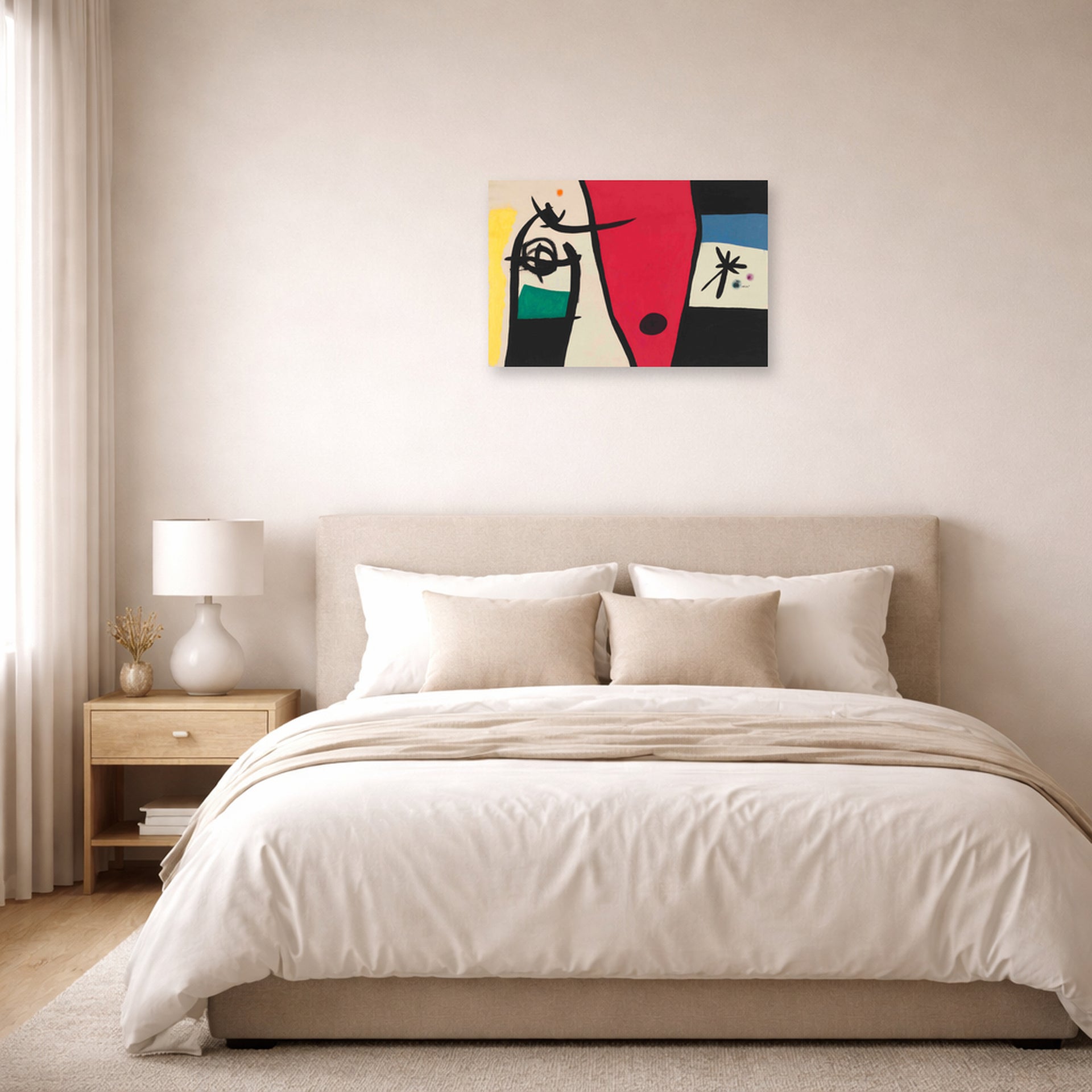 Joan Miro - Femme a La Voix De Rossignol Dans La Nuit (woman with the Voice of a Nightingale in the Night) - Joan Miro Femme a La Voix De Rossignol Dans La Nuit woman With the Voice of a Nightingale in the Night poster print lifestyle bedroom unframed