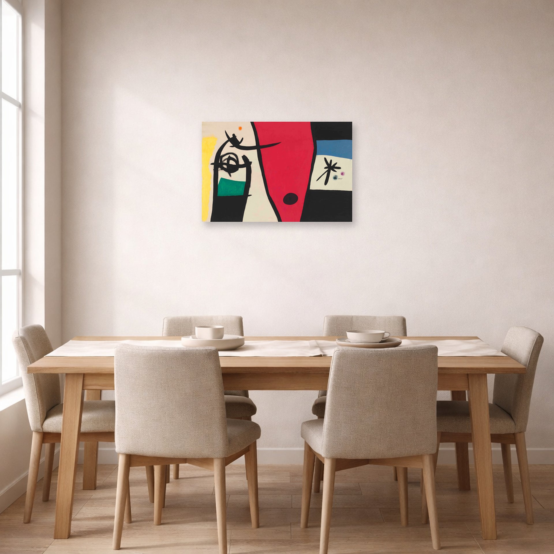 Joan Miro - Femme a La Voix De Rossignol Dans La Nuit (woman with the Voice of a Nightingale in the Night) - Joan Miro Femme a La Voix De Rossignol Dans La Nuit woman With the Voice of a Nightingale in the Night poster print lifestyle dining unframed