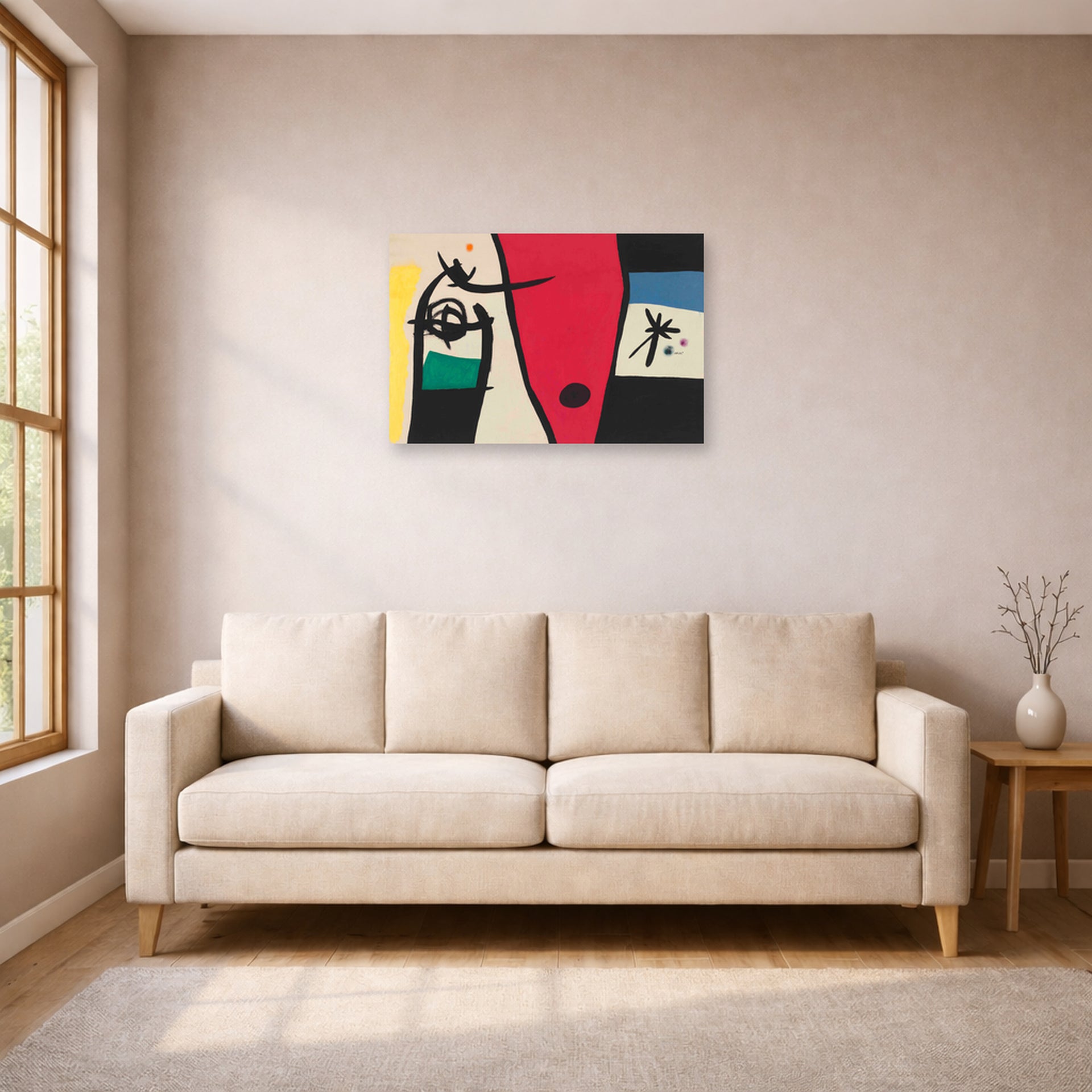 Joan Miro - Femme a La Voix De Rossignol Dans La Nuit (woman with the Voice of a Nightingale in the Night) - Joan Miro Femme a La Voix De Rossignol Dans La Nuit woman With the Voice of a Nightingale in the Night poster print lifestyle living room 1 unframed