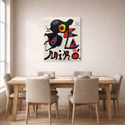 Gallery-wrapped canvas print of Joan Miró's 'Fundacao Calouste Gulbenkian' displayed on a wall in a dining room