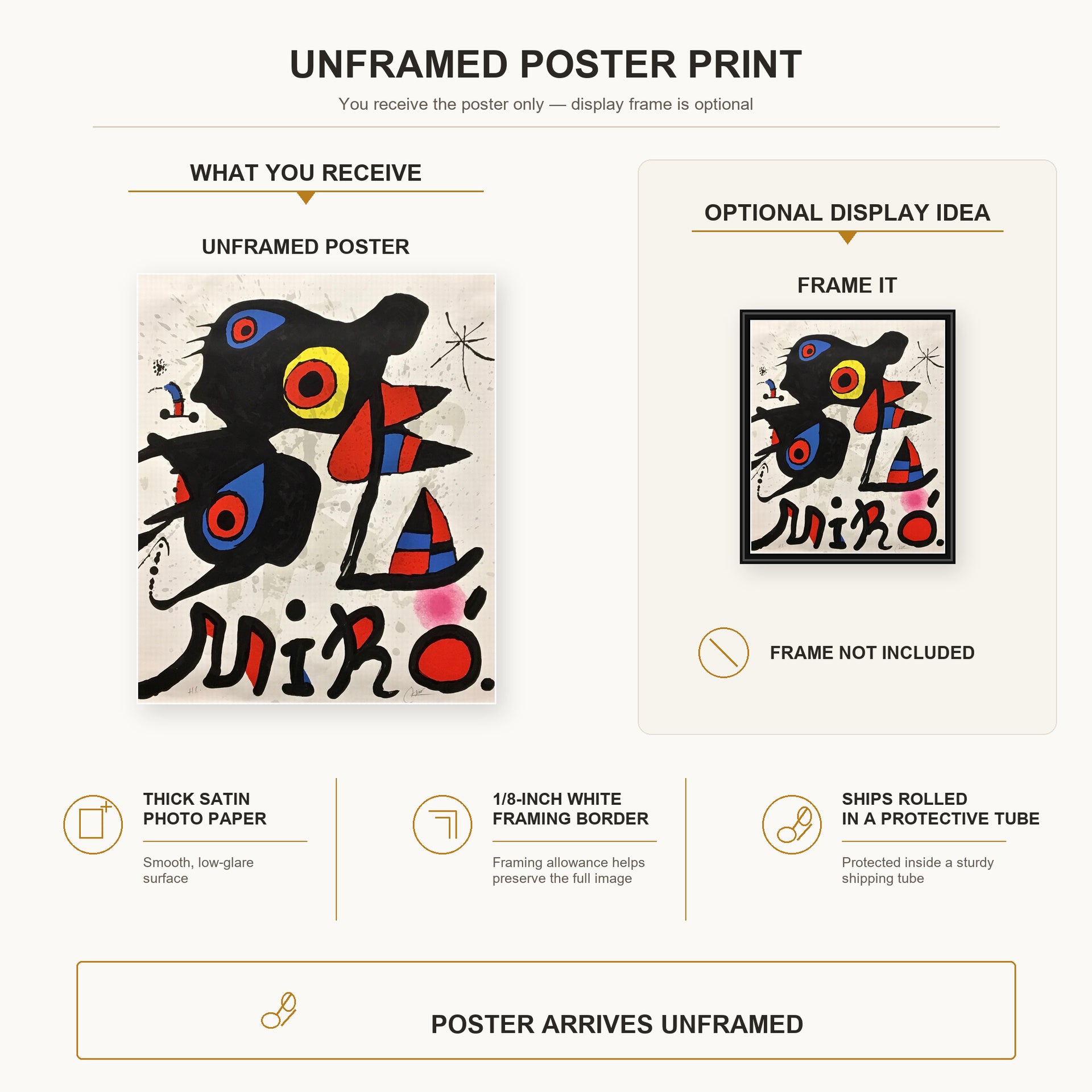 Joan Miró - Fundacao Calouste Gulbenkian poster print size comparison and framing display infographic