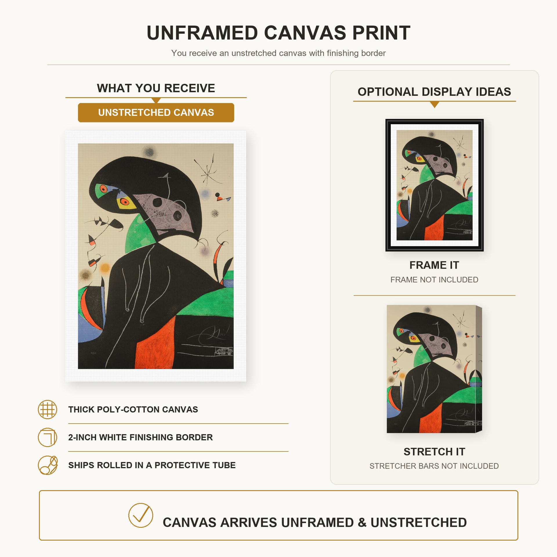 Joan Miro - Gaudi XVIII - canvas print combined product and display infographic frame and bars not included