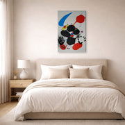 Gallery-wrapped canvas print of Joan Miró's 'Godalla' displayed on a wall in a bedroom
