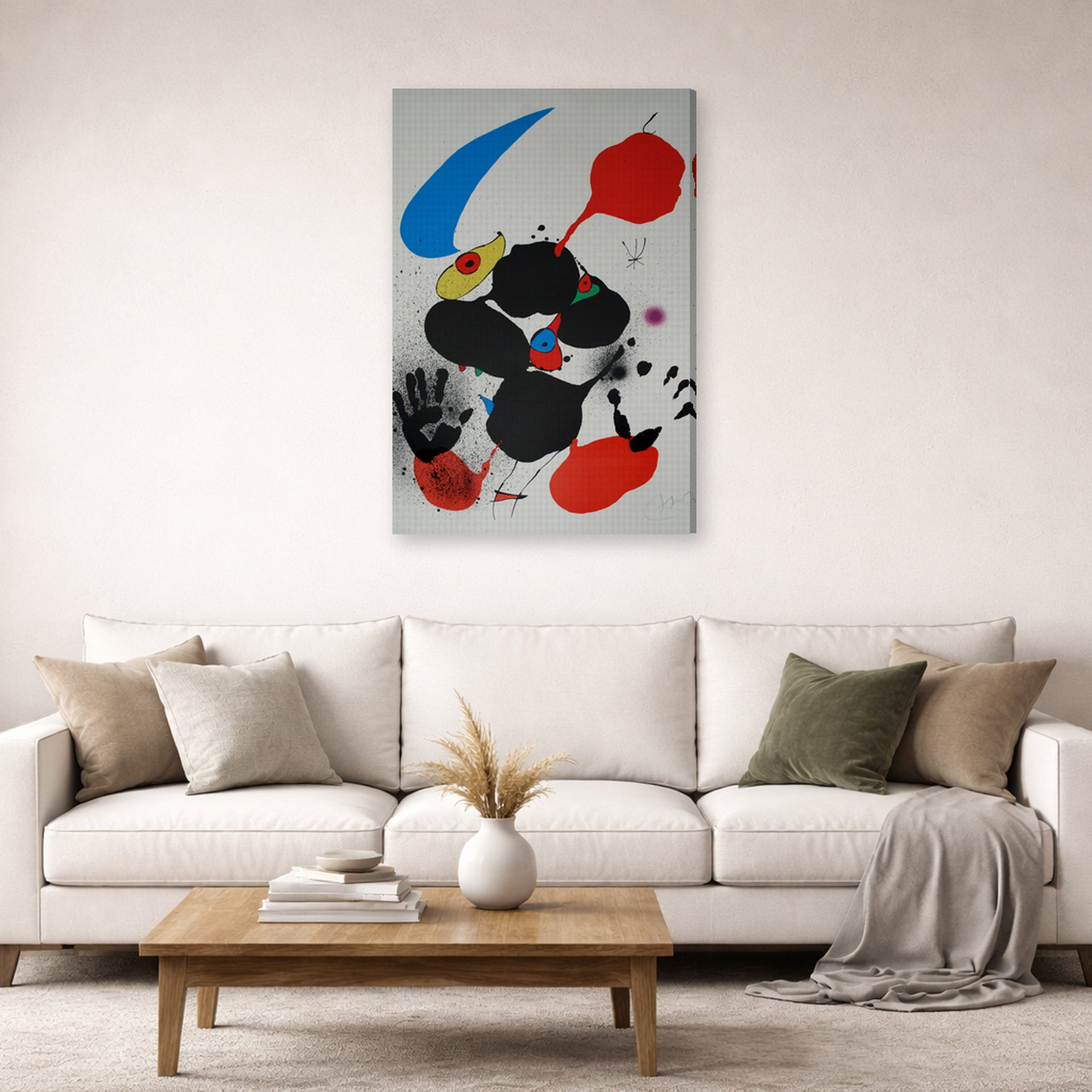 Gallery-wrapped canvas print of Joan Miró's 'Godalla' displayed on a wall in a living room