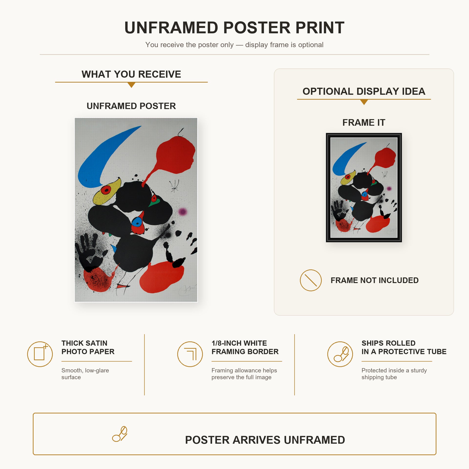 Joan Miró - Godalla poster print size comparison and framing display infographic