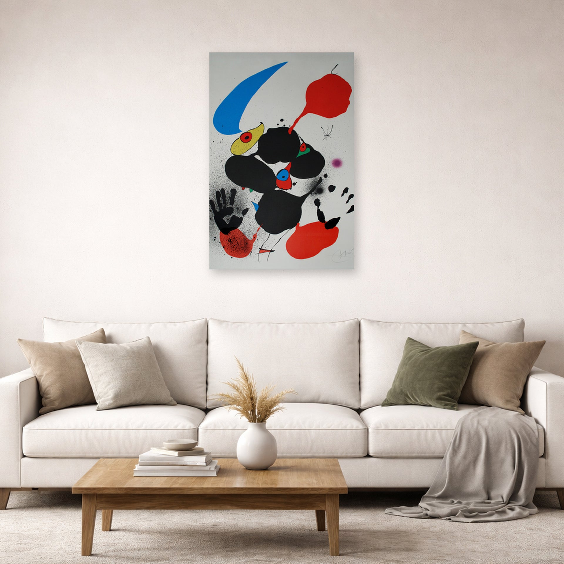 Unframed poster print of Joan Miró's 'Godalla' displayed on a wall in a living room