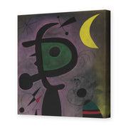 Joan Miró's 'L'arete Rouge Transperce Les Plumes Bleues De L'oiseau Au Pale Bec' painting reproduced as a gallery-wrapped canvas print