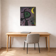 Gallery-wrapped canvas print of Joan Miró's 'L'arete Rouge Transperce Les Plumes Bleues De L'oiseau Au Pale Bec' displayed on a wall in a office