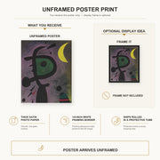 Joan Miró - L'arete Rouge Transperce Les Plumes Bleues De L'oiseau Au Pale Bec poster print size comparison and framing display infographic