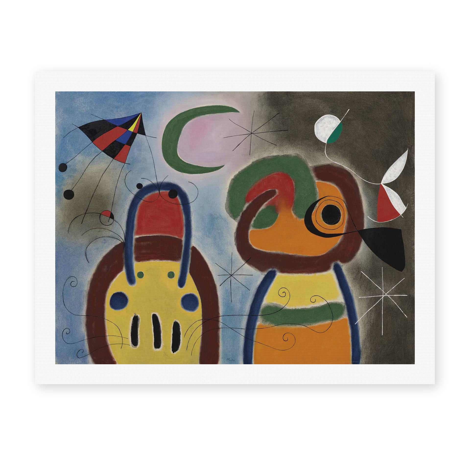 Joan Miró's 'L'oiseau Au Plummage Deploye' painting reproduced as a rolled canvas print