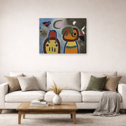 Gallery-wrapped canvas print of Joan Miró's 'L'oiseau Au Plummage Deploye' displayed on a wall in a living room