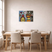 Unframed poster print of Joan Miró's 'L'oiseau Au Plummage Deploye' displayed on a wall in a dining room