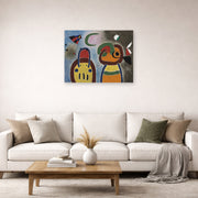 Unframed poster print of Joan Miró's 'L'oiseau Au Plummage Deploye' displayed on a wall in a living room