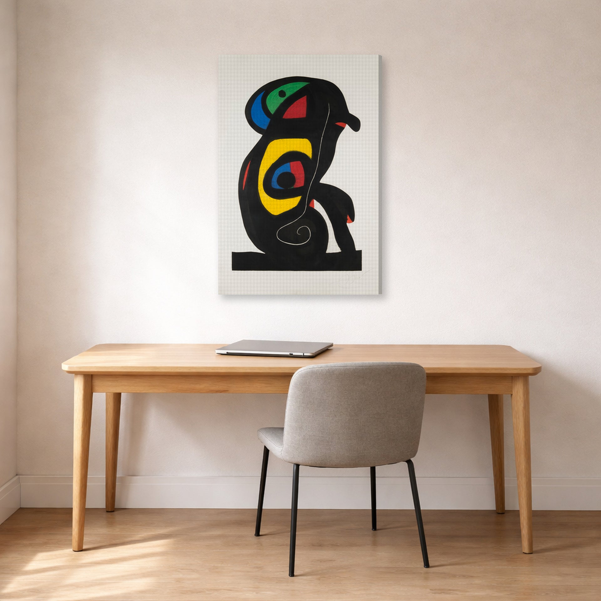 Gallery-wrapped canvas print of Joan Miró's 'La Brahmane' displayed on a wall in a office