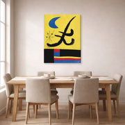 Gallery-wrapped canvas print of Joan Miró's 'La Lune Bleue' displayed on a wall in a dining room