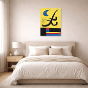 Unframed poster print of Joan Miró's 'La Lune Bleue' displayed on a wall in a bedroom