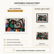 Joan Miró - Le Lezard Aux Plumes D'or canvas print size comparison and framing display infographic