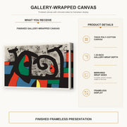 Joan Miró - Le Lezard Aux Plumes D'or gallery wrap canvas construction and hanging details infographic