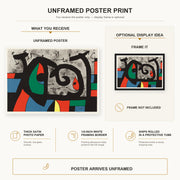 Joan Miró - Le Lezard Aux Plumes D'or poster print size comparison and framing display infographic
