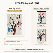 Joan Miró - Man and Woman canvas print size comparison and framing display infographic