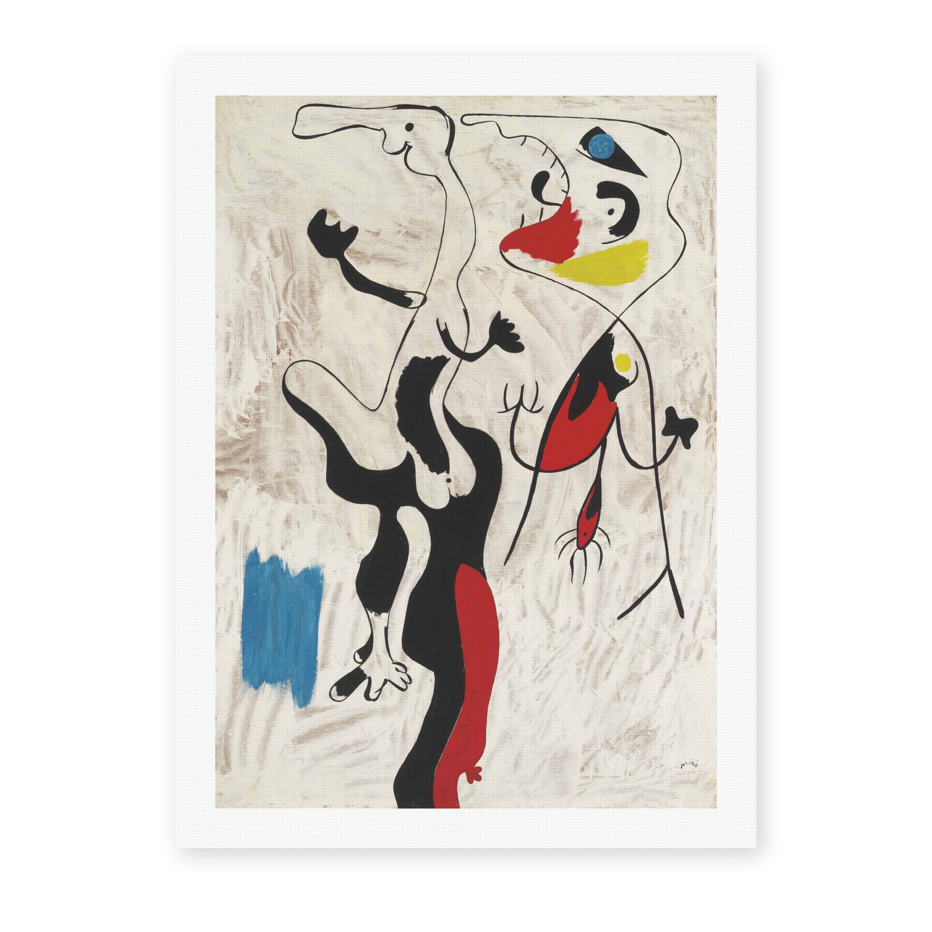 Joan Miró's 'Man and Woman' painting reproduced as a rolled canvas print