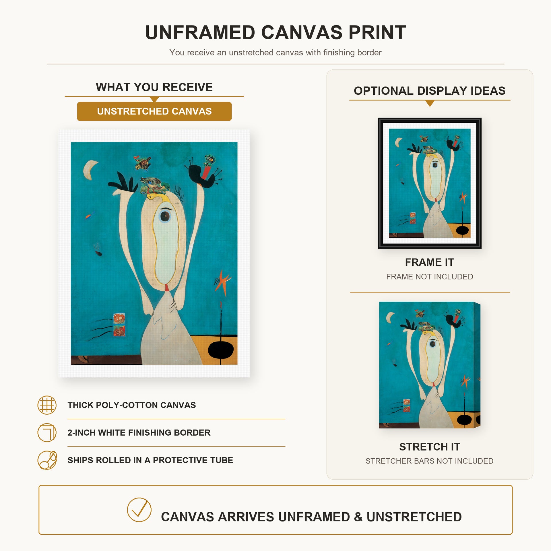 Joan Miro - Metamorphosis - canvas print combined product and display infographic frame and bars not included